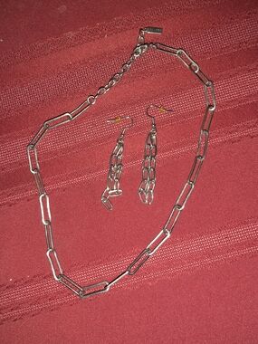 Chunky Silver Link Necklace with Matching Drop Earrings - Women Jewelry